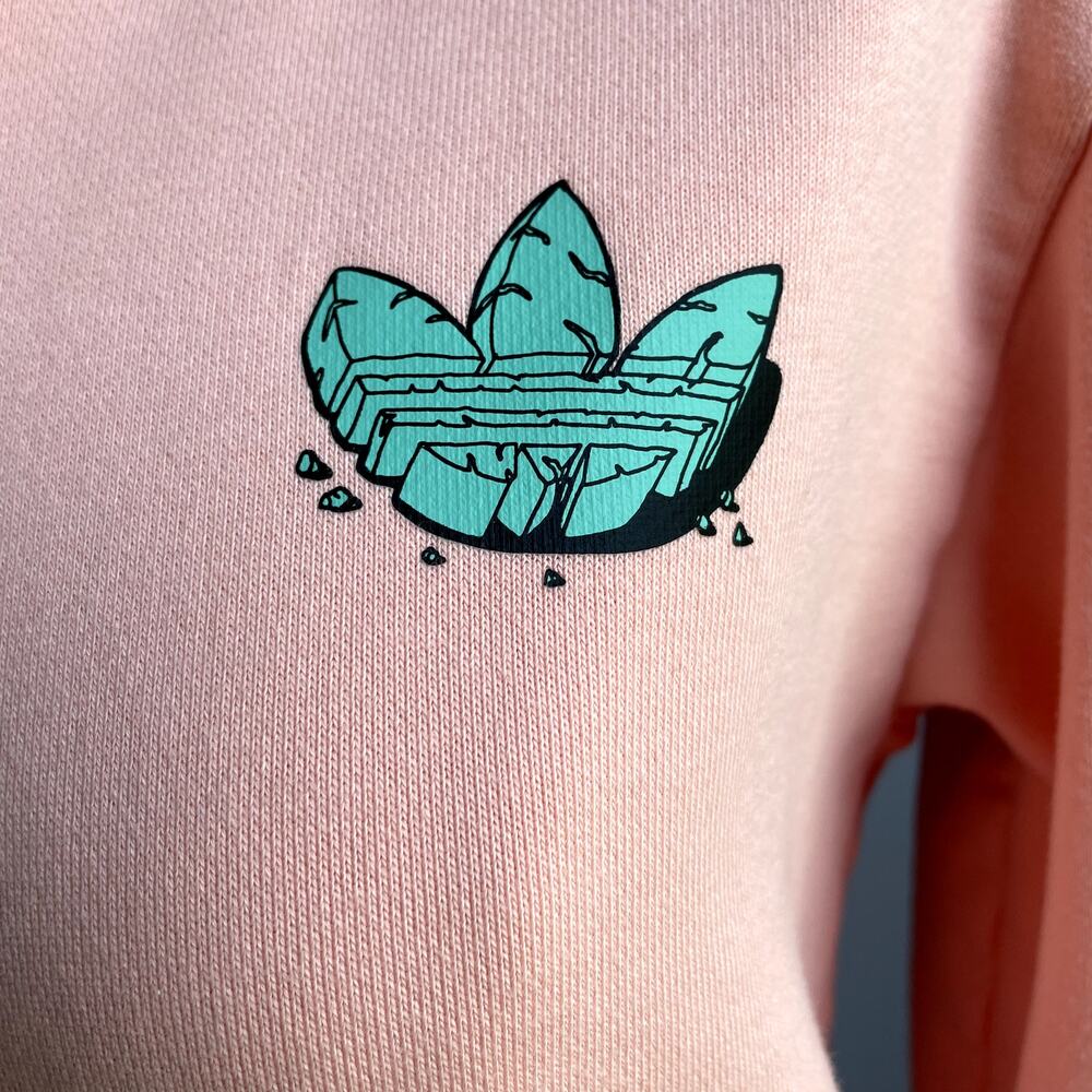 Women's‎ Adidas Originals Peach Pink Orange Funny Dino Casual Hoodie Sweater XS - Picture 2 of 16